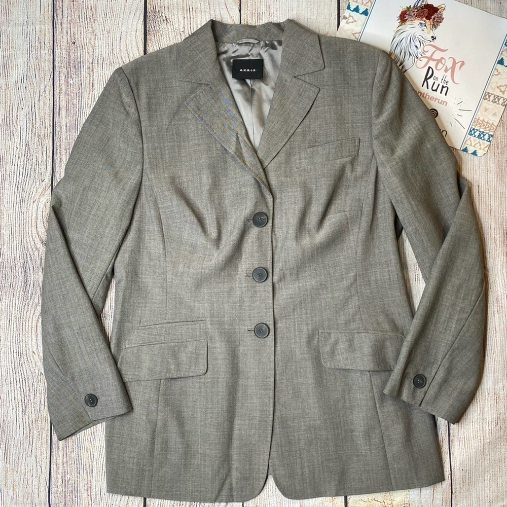 Akris Gray Wool Three Button Blazer Size 12 - image 1